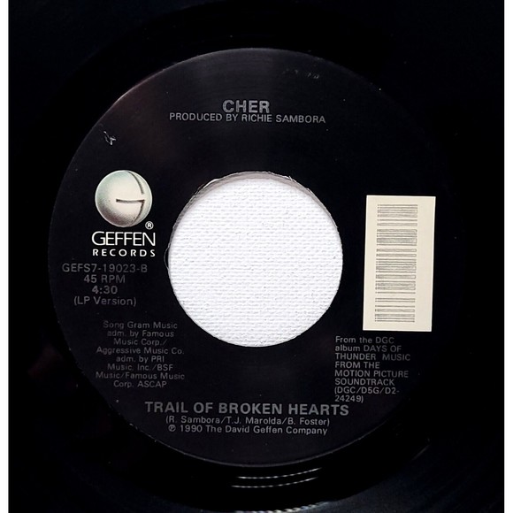 Cher Vinyl 45 Love And Understanding / Trail Of Broken Hearts on Geffen EX Rock - Picture 2 of 2